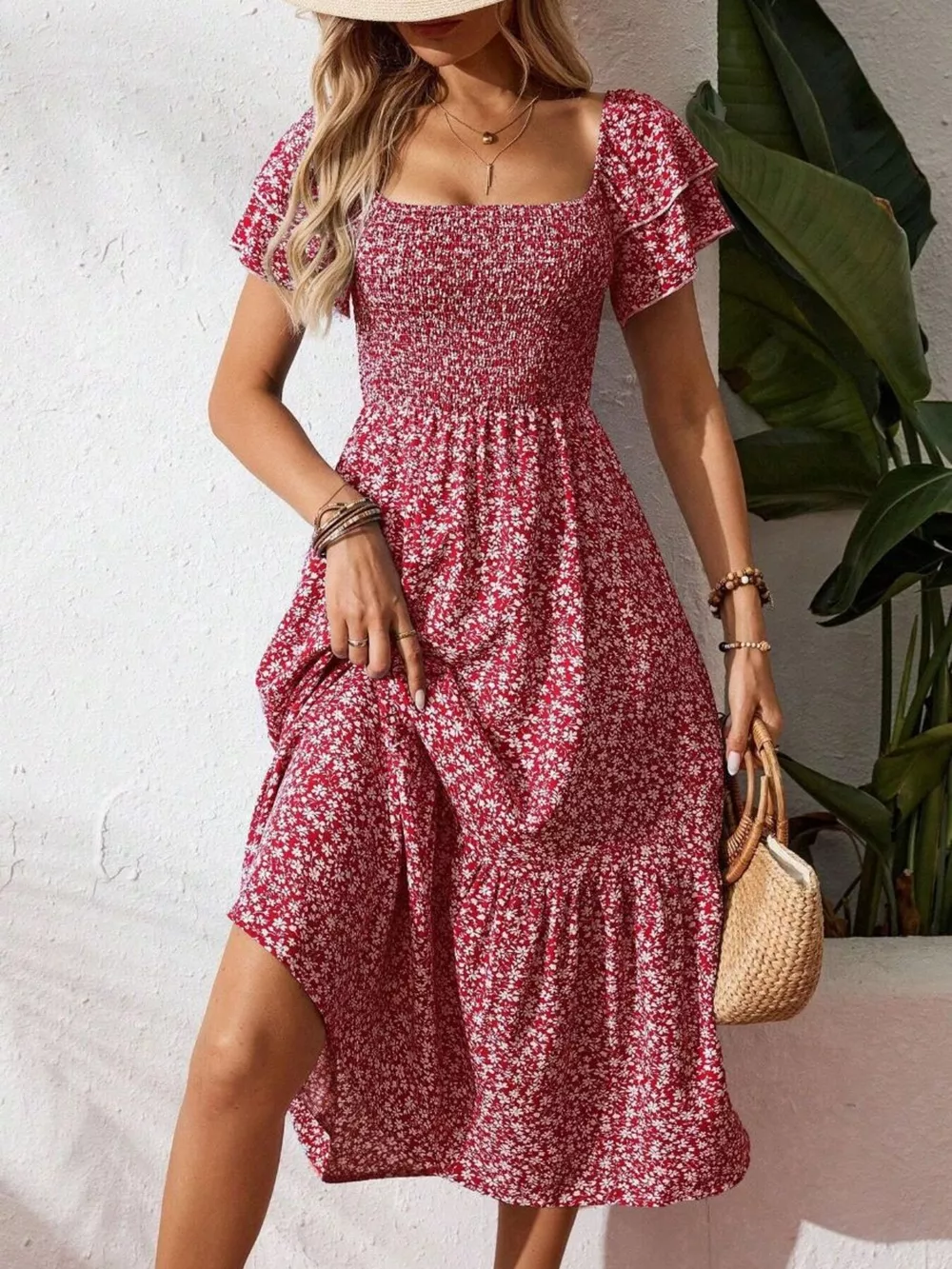 Floral Print Smocked Ruffle Sleeves Dress, image 21