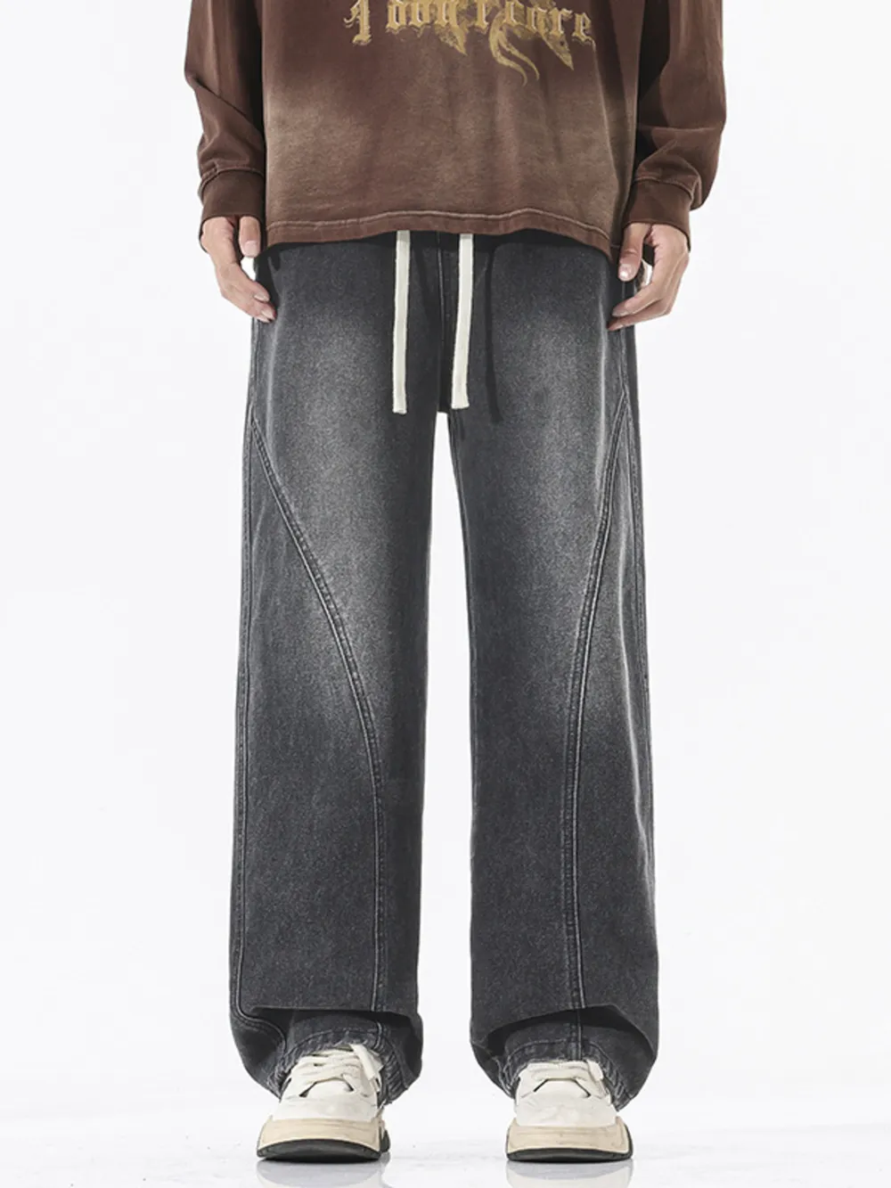 Men's Full Size Wide Leg Drawstring Jeans Plus Size, image 4