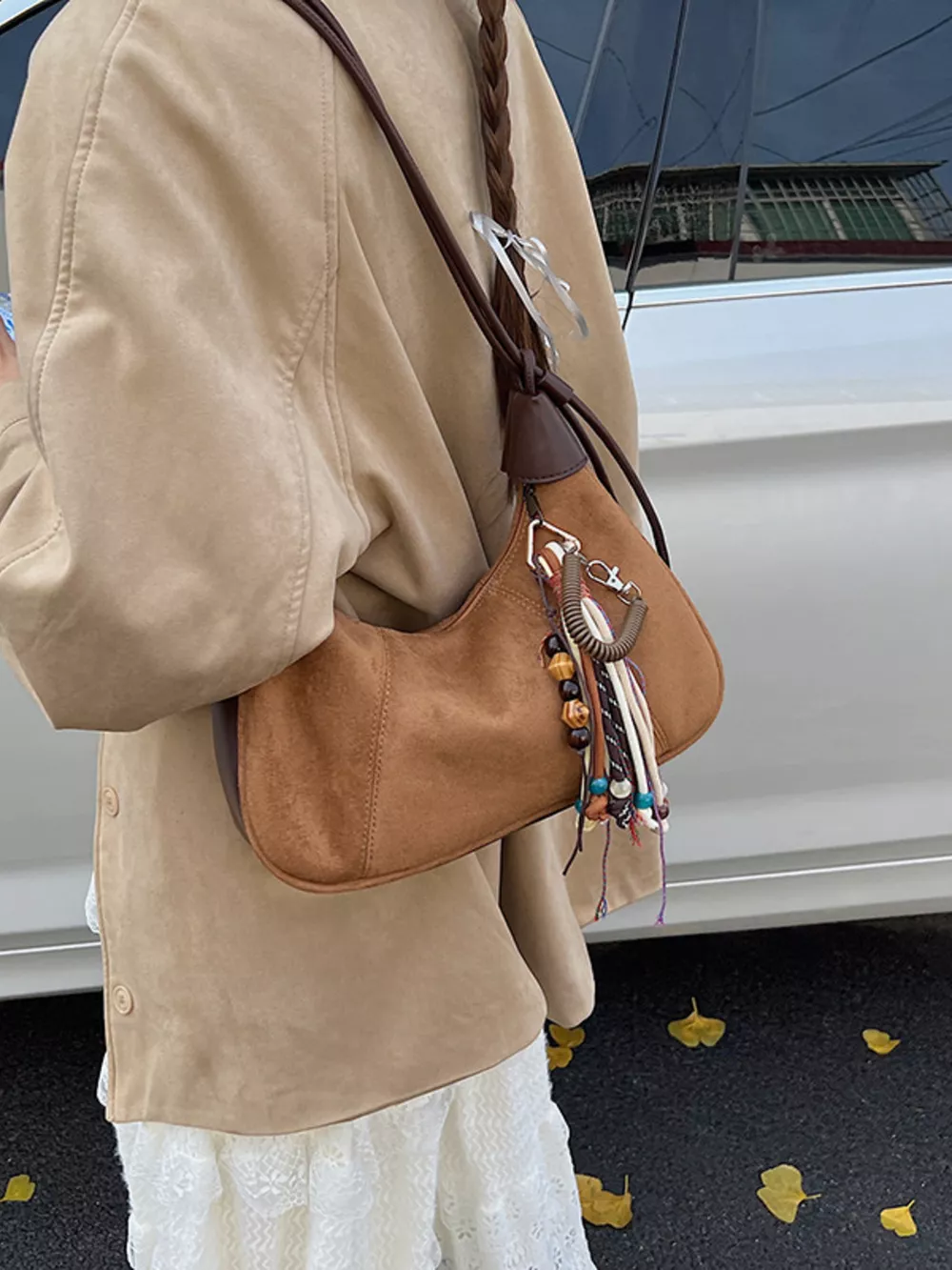 Vintage Suede Tassel Shoulder Bag, image 8