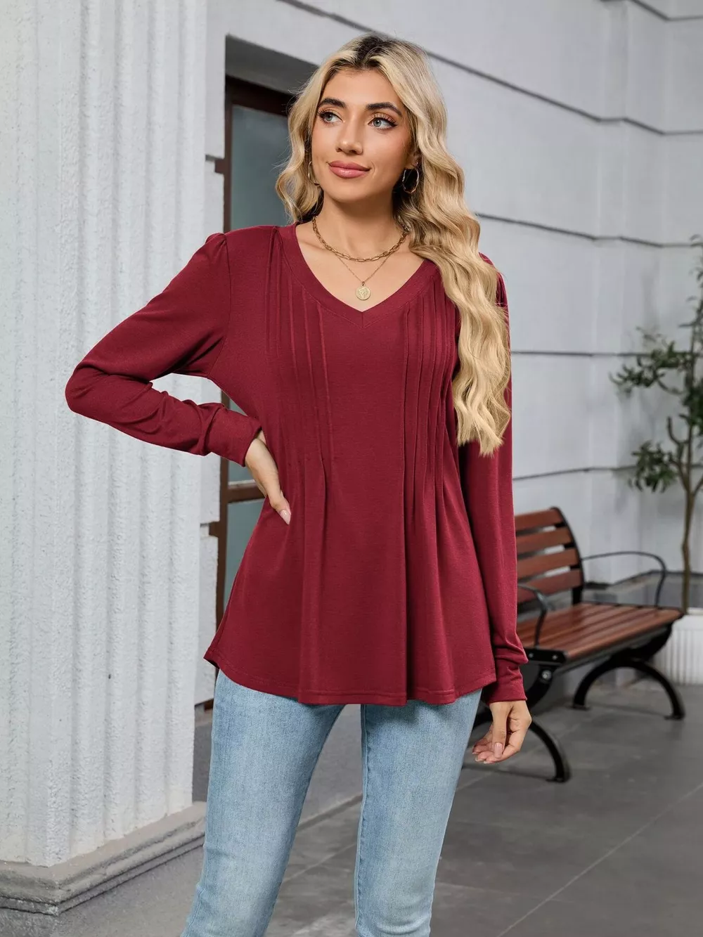 V-Neck Long Sleeve Relaxed Fit T-Shirt, image 20