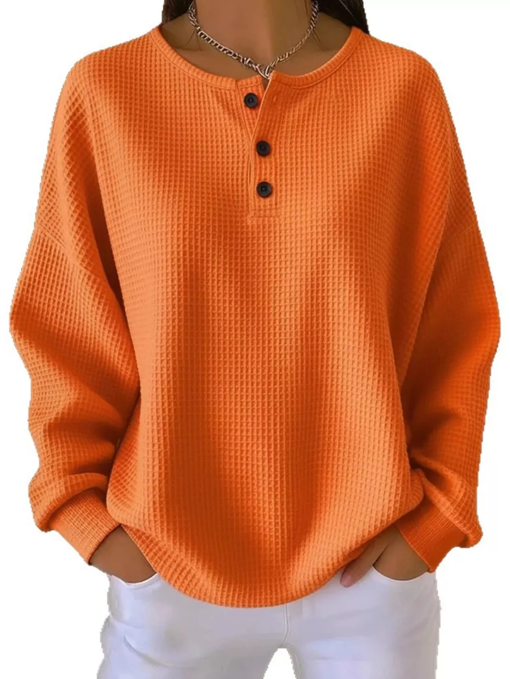 Full Size Waffle Knit Half Button T-Shirt Plus Size, image 7