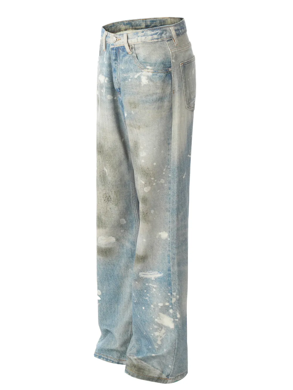 Men's Vintage Paint-Splattered Wide-Leg Jeans, image 2