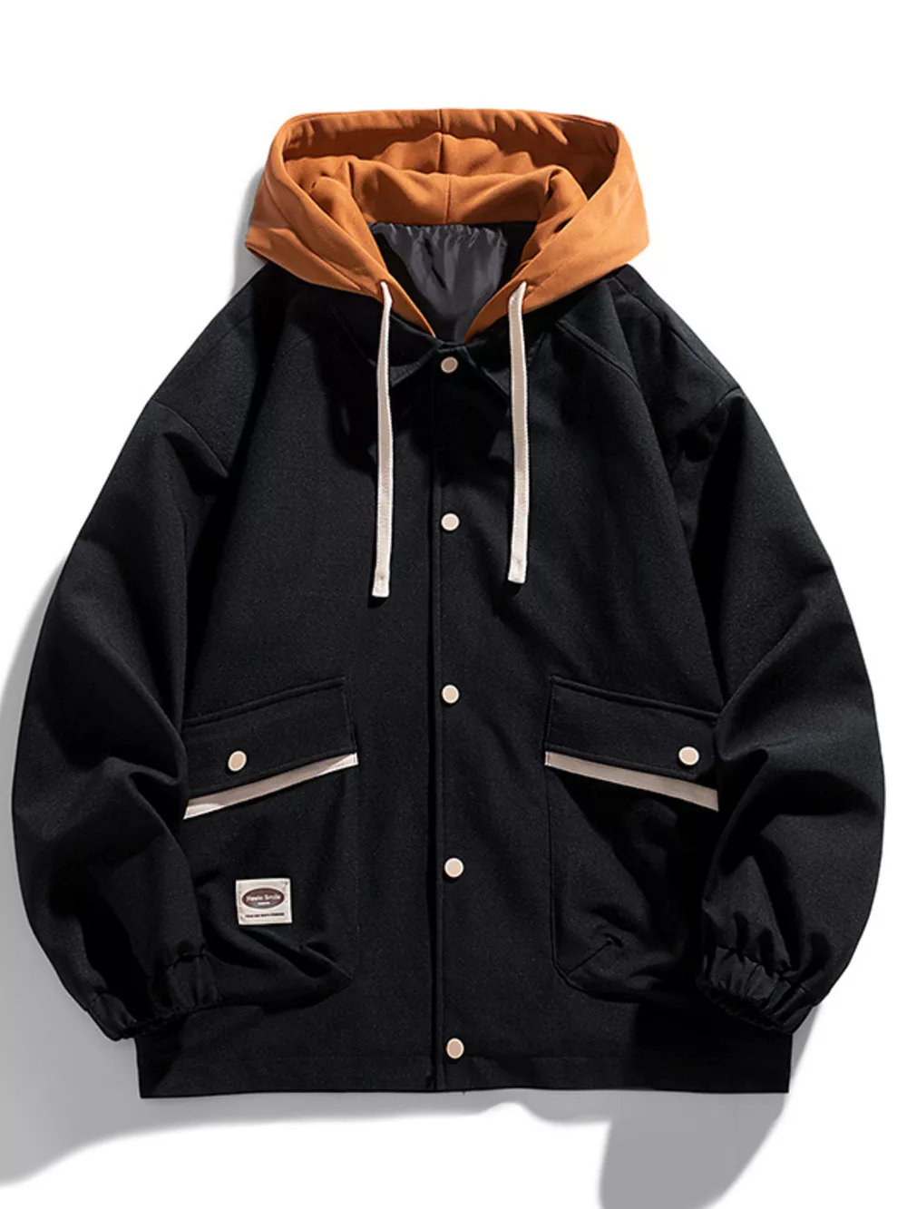 Men's Plus Size Two-Tone Hooded Button-Up Jacket