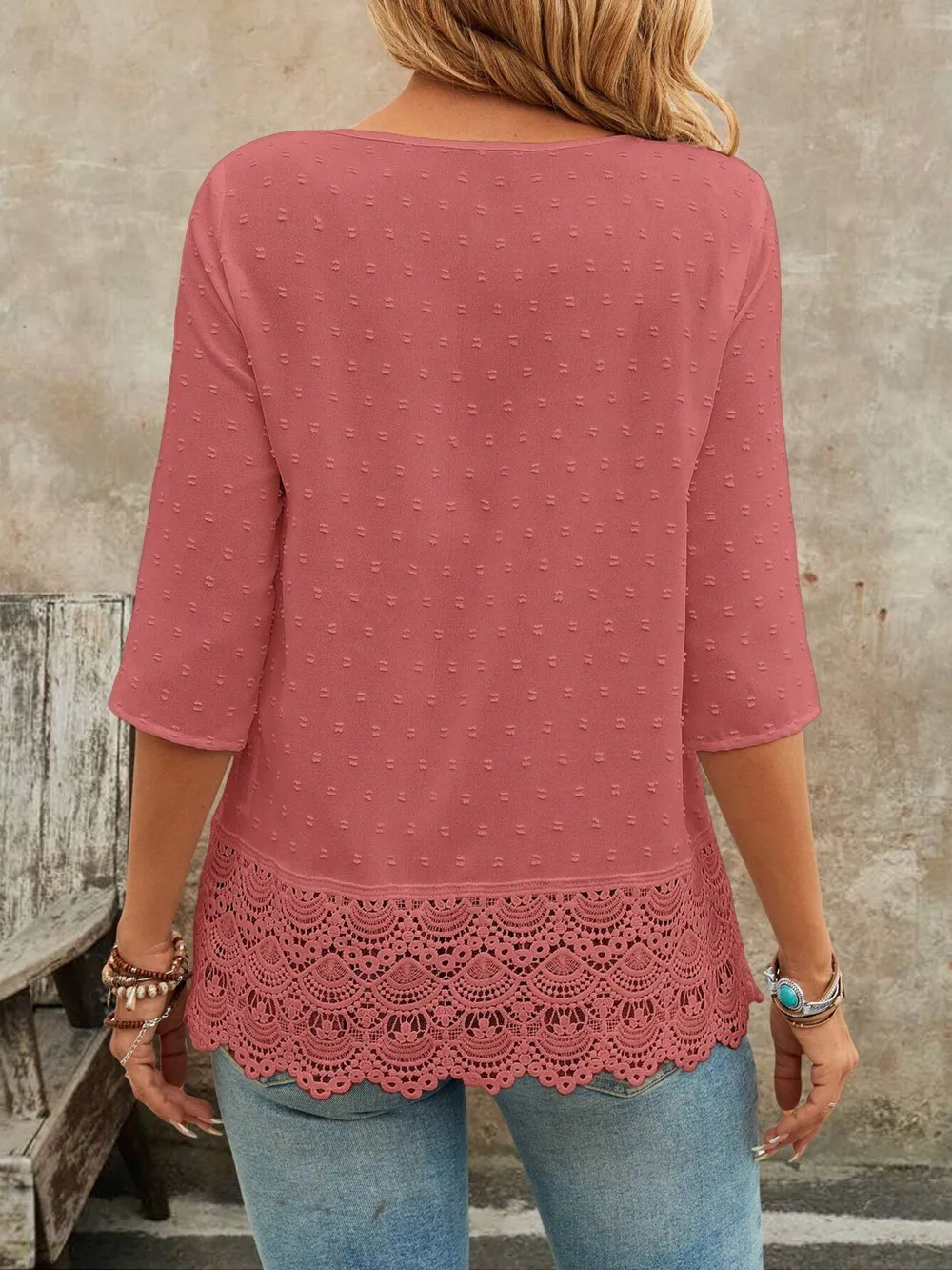 Lace Hem V-Neck Blouse, image 16