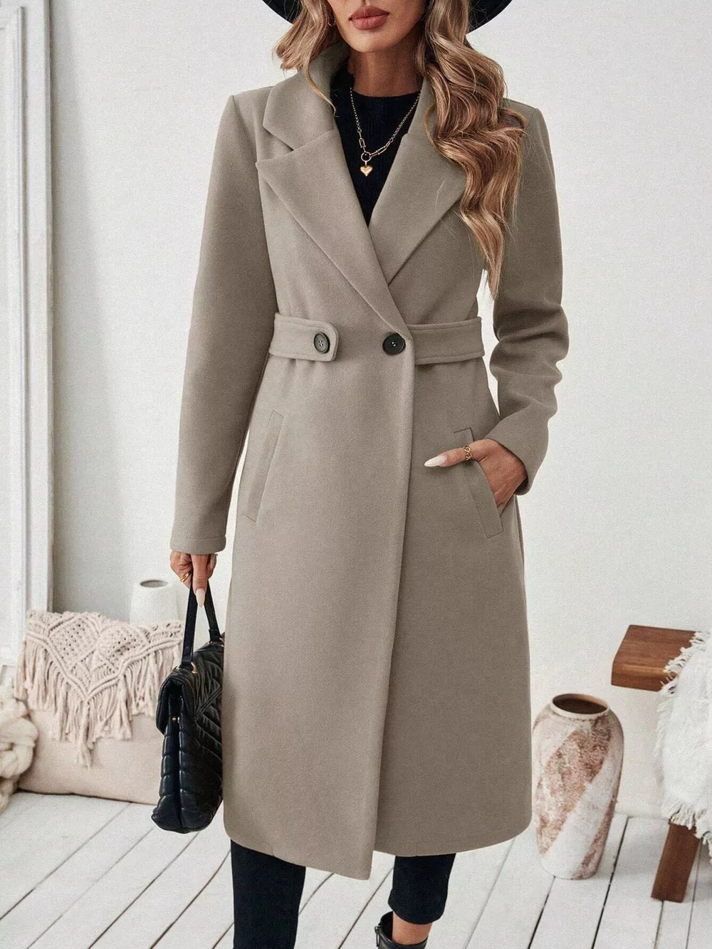 One Button Wool Blend Overcoat, image 14