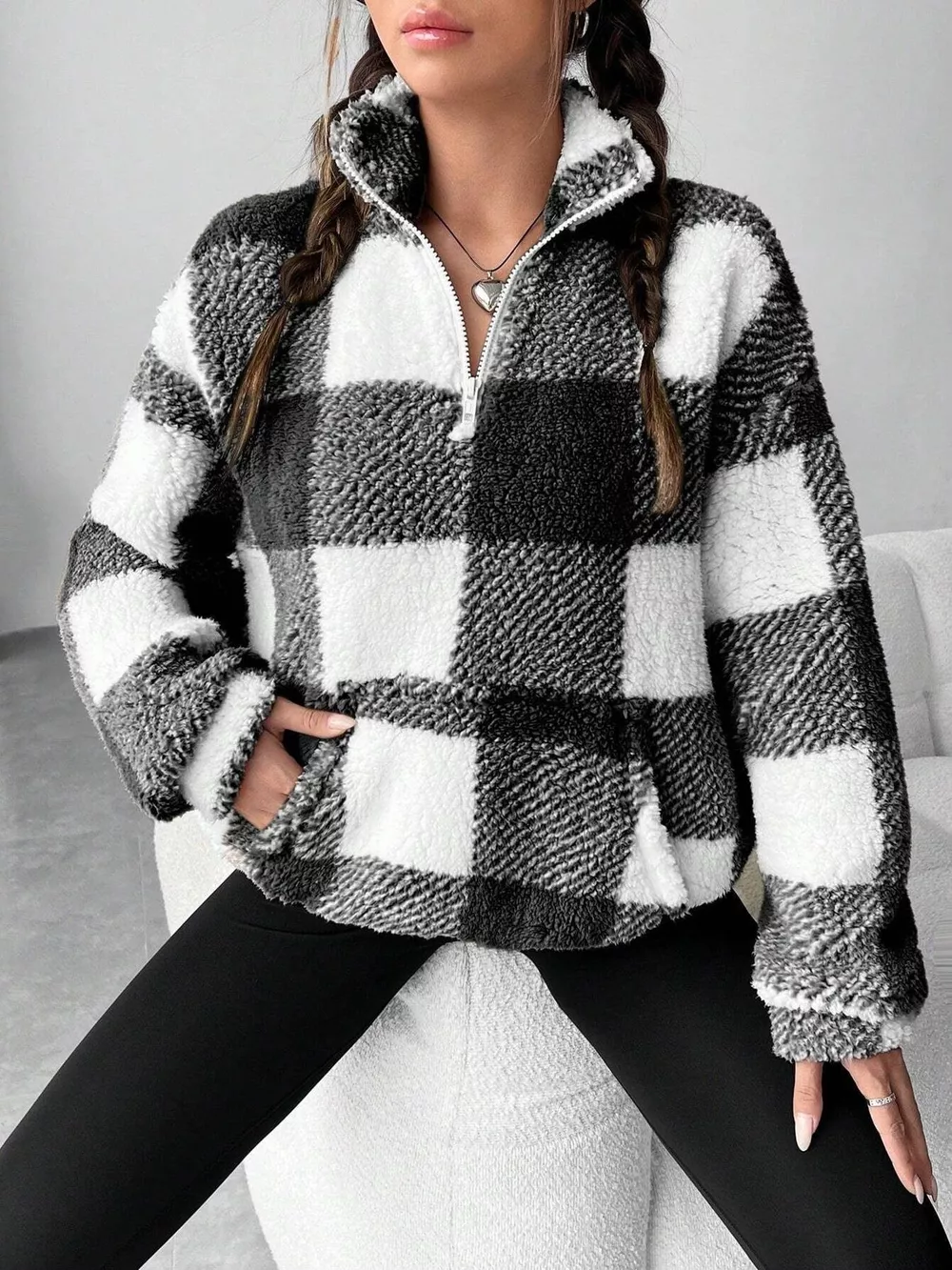 Full Size Plaid Sherpa Long Sleeve Sweatshirt Plus Size, image 21