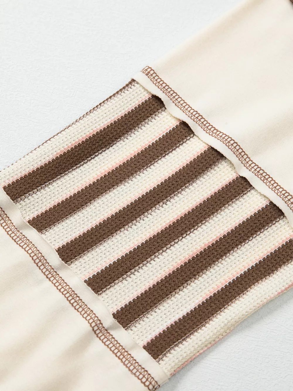 Stripe Stitched Detail Color Block Patchwork Oversized Top, image 22