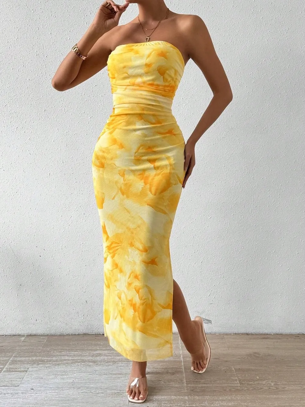 Printed Side Slit Tube Dress, image 19