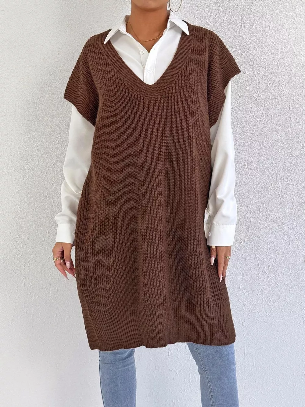 Oversized V-Neck Sweater Vest, image 4