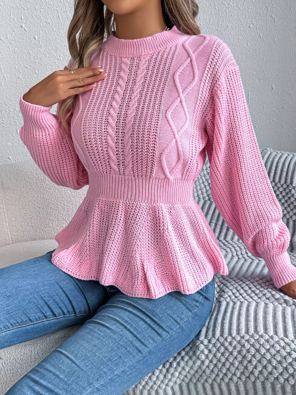 Cable Knit Peplum Sweater, image 5