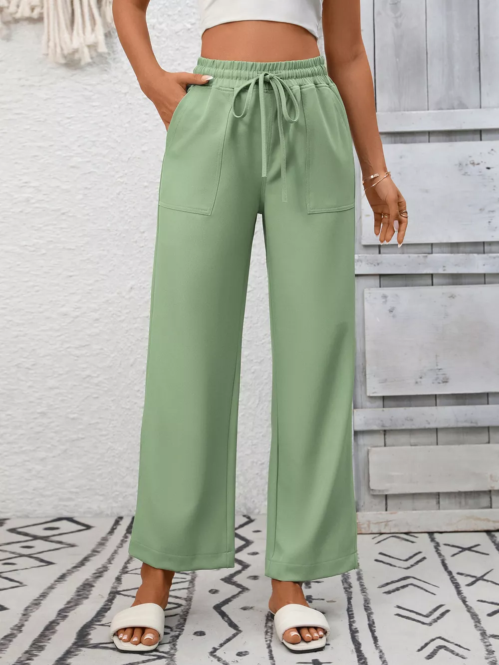 Casual Drawstring Wide Leg Pants, image 3