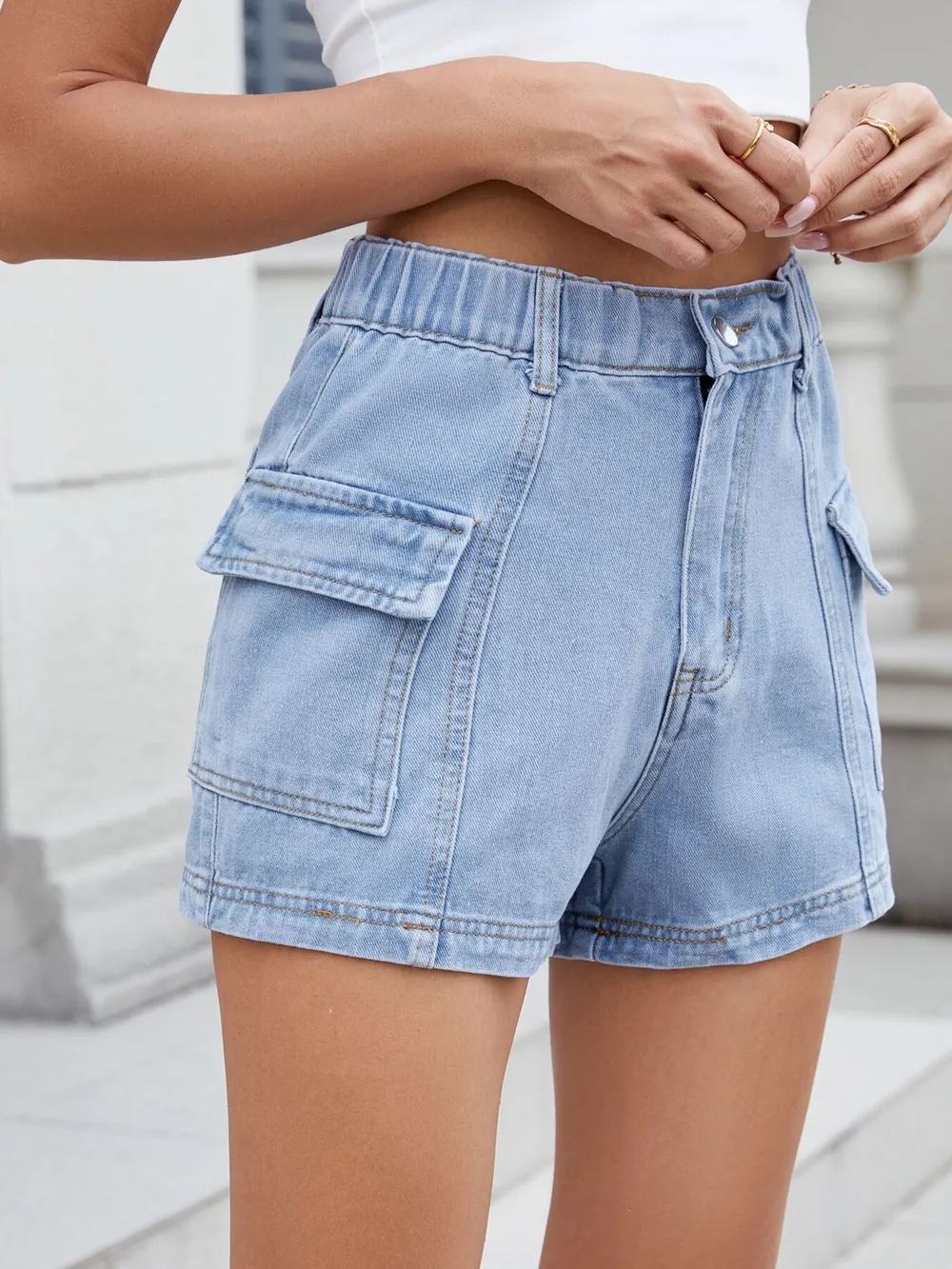 High Waist Cargo Denim Shorts, image 18