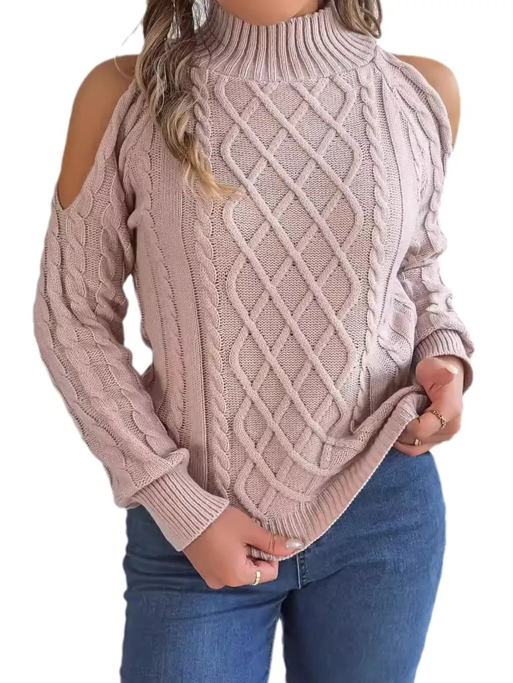 Cold-Shoulder Cable Knit Sweater, image 20