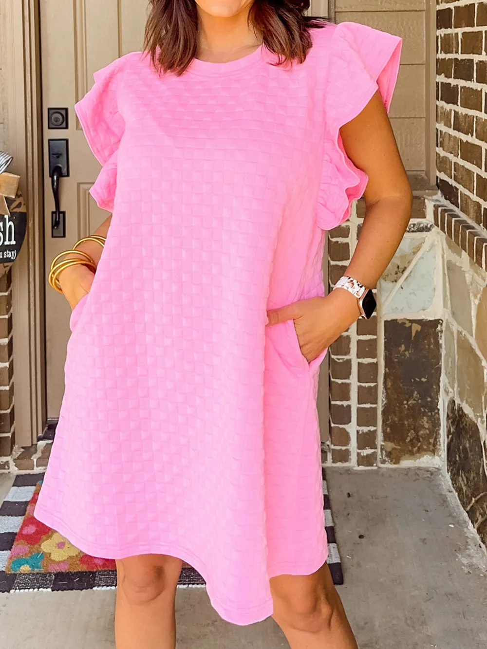 Textured Ruffle Sleeve Casual Summer Dress, image 4