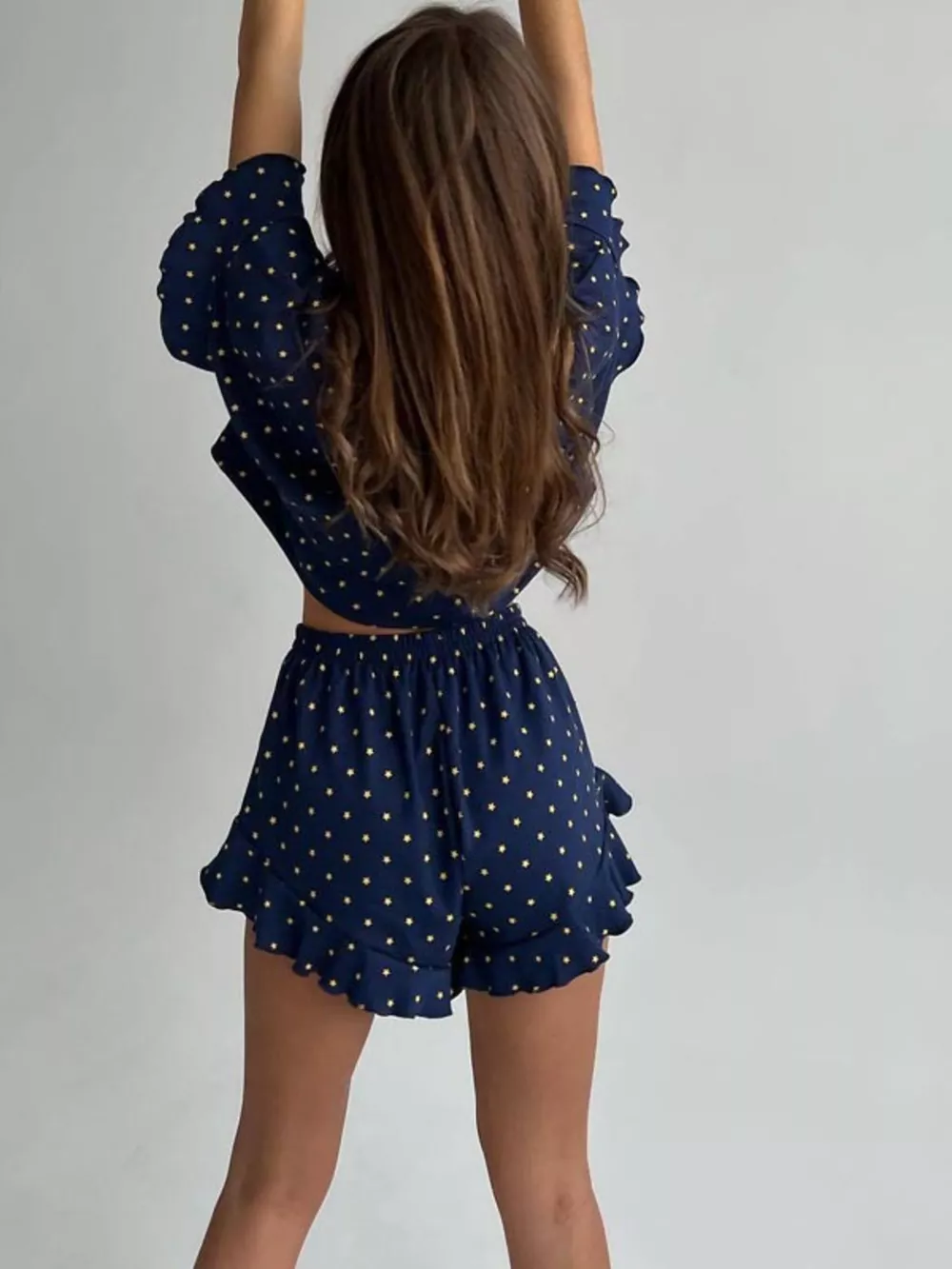 Printed Crop Top and Ruffled Shorts Lounge Set, image 3