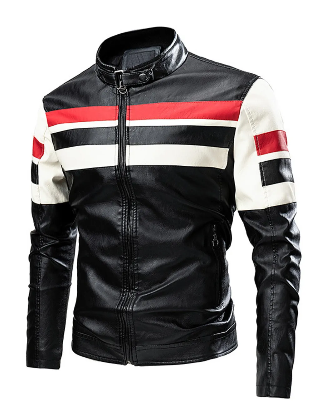 Men's Plus Size Contrast Zip Up Long Sleeve Jacket