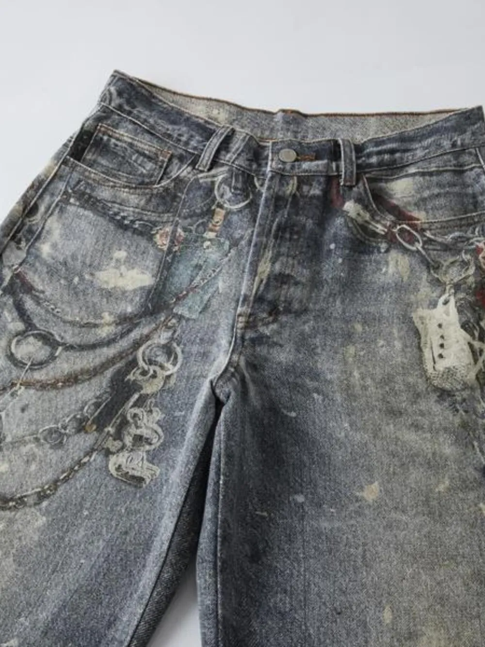 Men's Distressed Printed Wide Leg Jeans, image 4