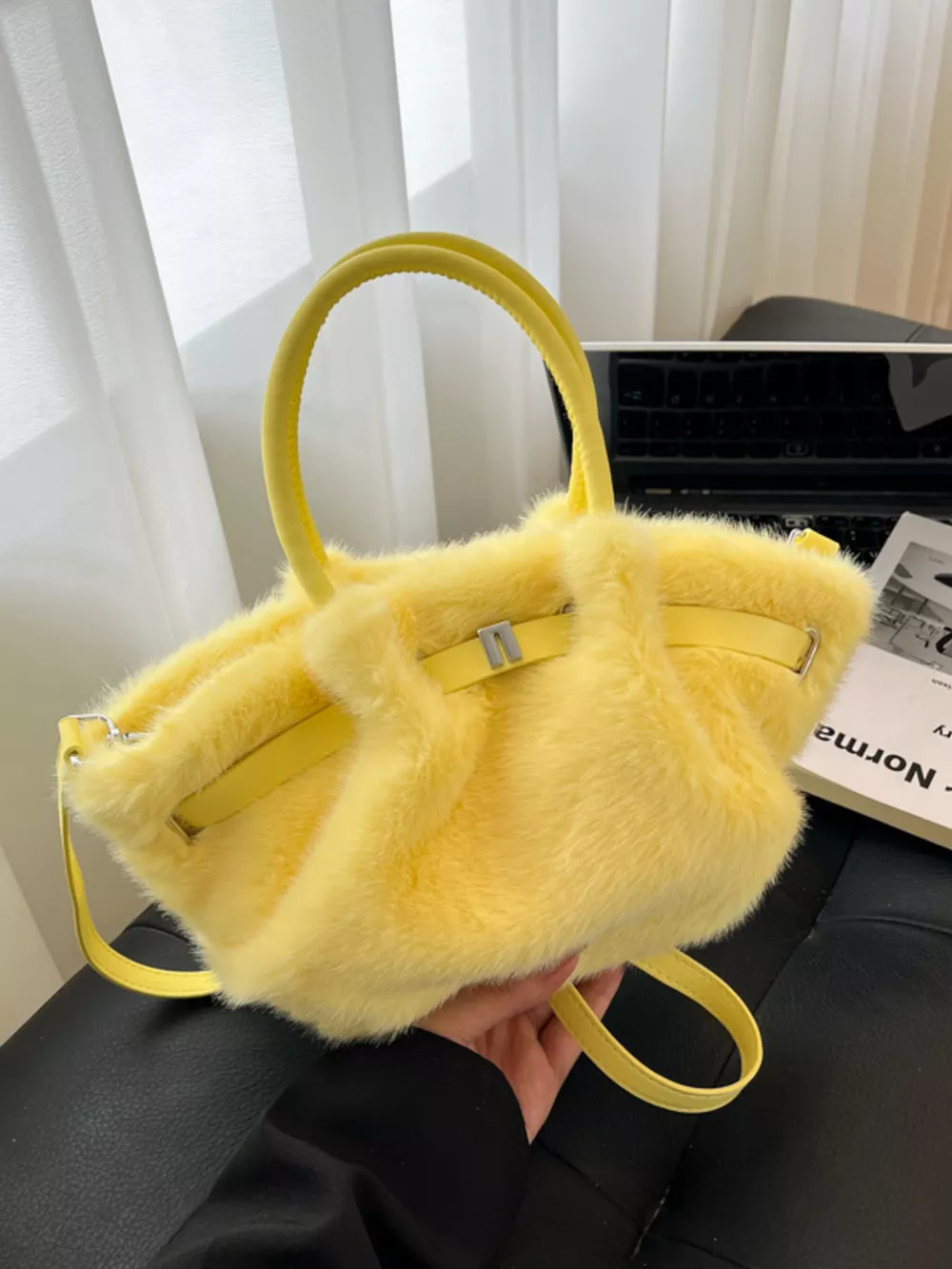 Fluffy Crossbody Bag with Buckle Detail, image 2