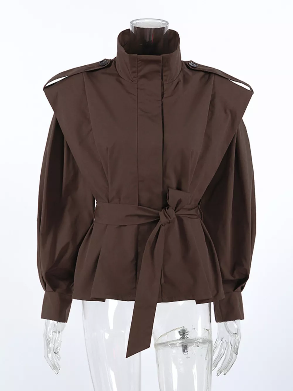 Stand-Collar Belted Outerwear, image 16