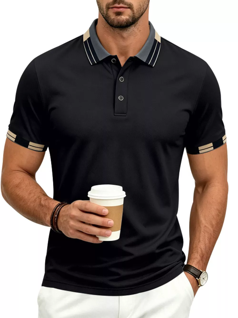 Men's Full Size Slim-Fit Contrast Trim Polo Plus Size, image 4