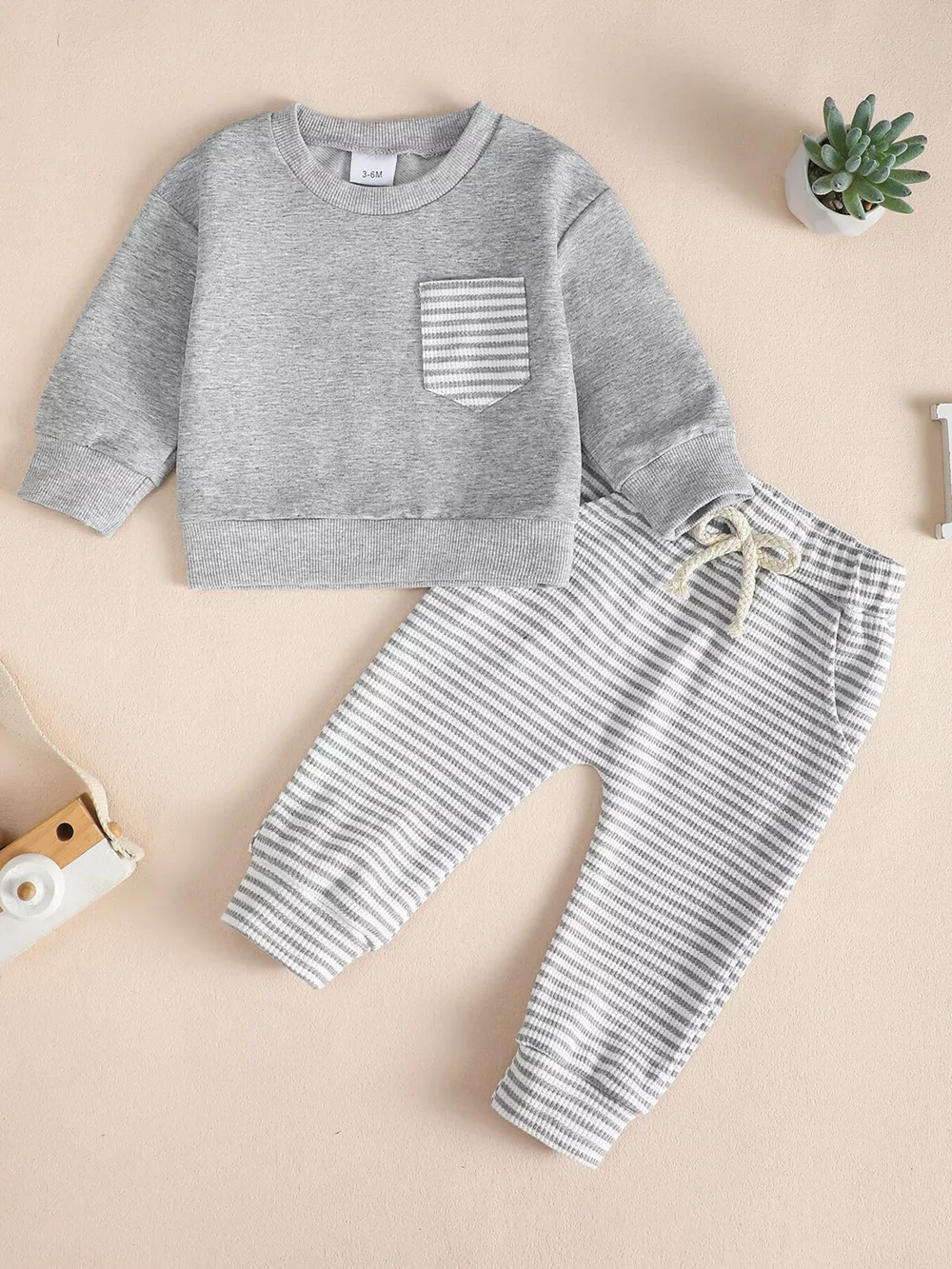 Children's Striped Pocket Sweatshirt & Pants Set, image 5