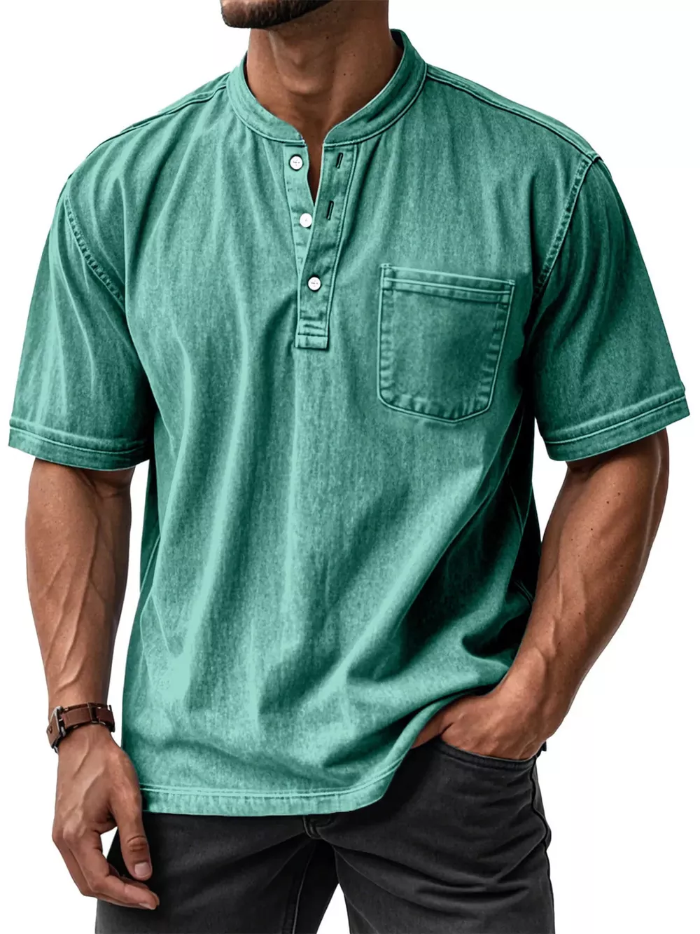 Men's Full Size Button Detail Short Sleeve Top Plus Size, image 9