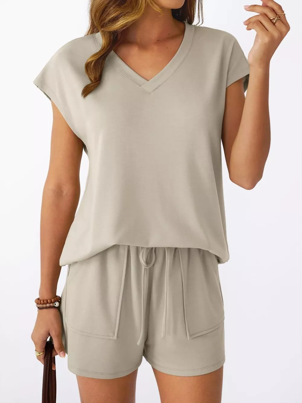 Casual V-Neck T-Shirt and Shorts Set, image 4