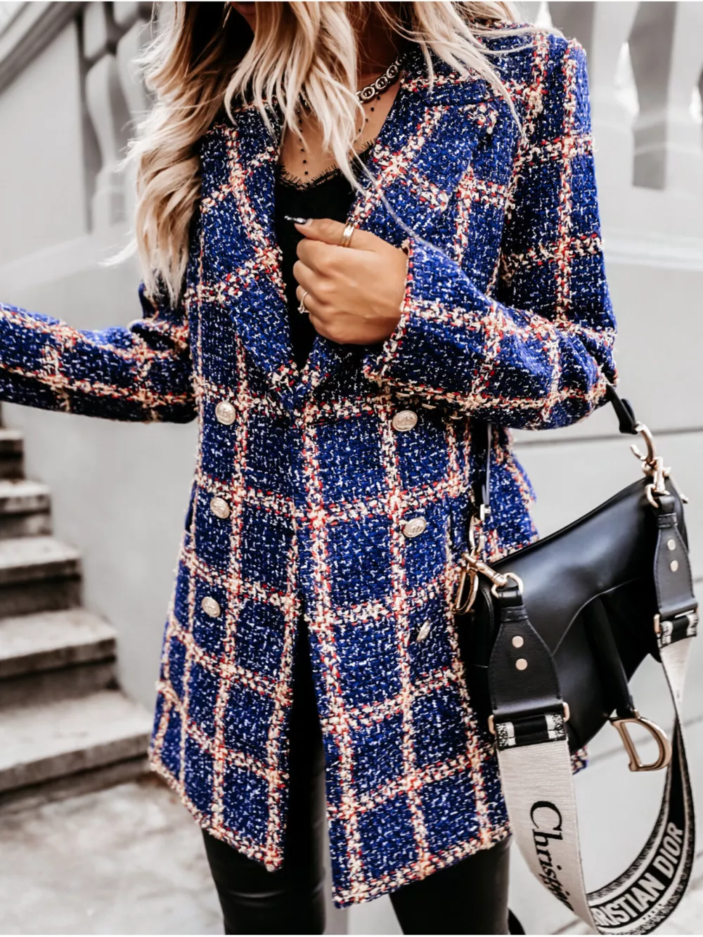 Plaid Tweed Double-Breasted Coat, image 12