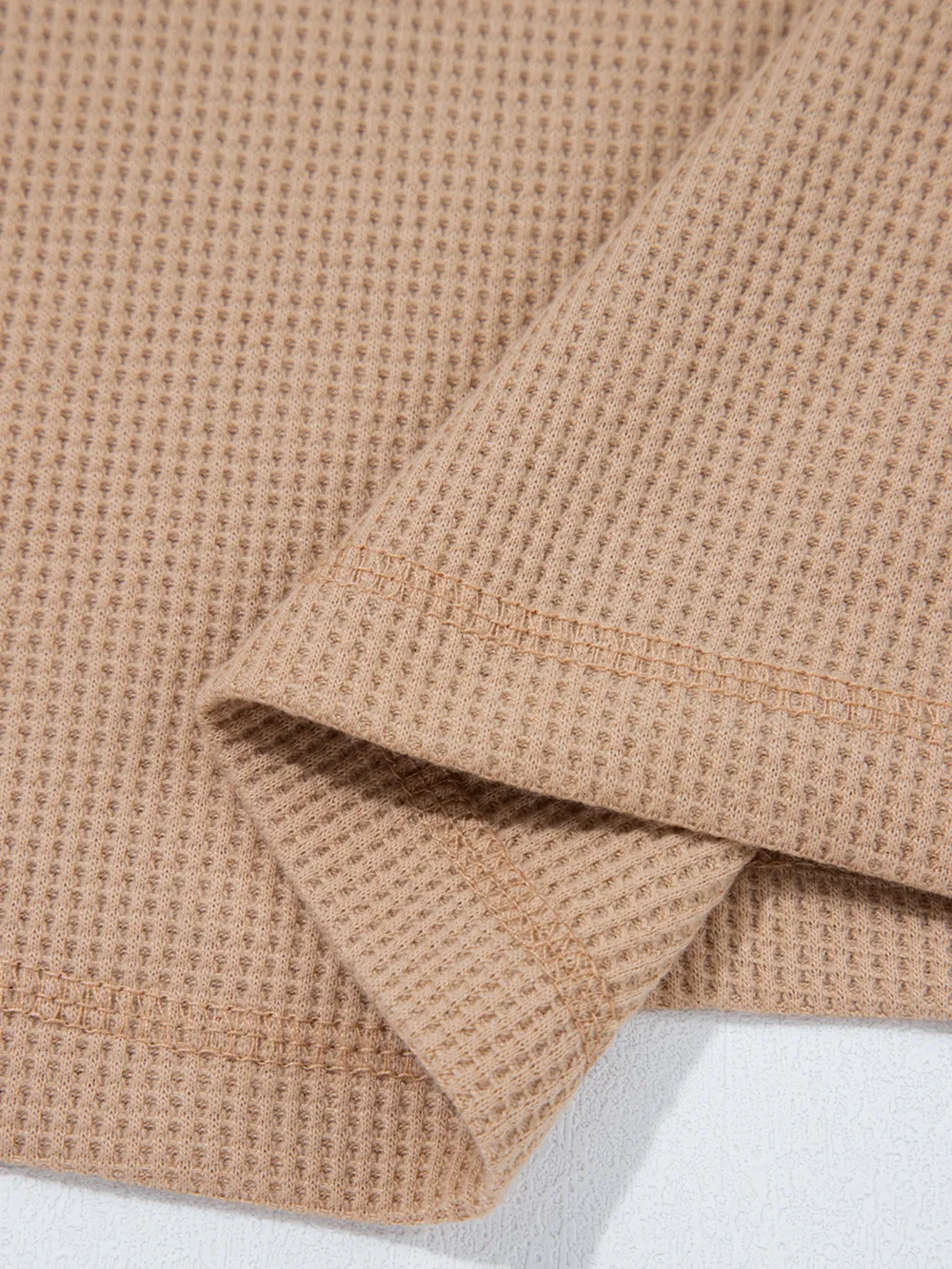 Waffle Textured Tunic Henley Top with Slits, image 9