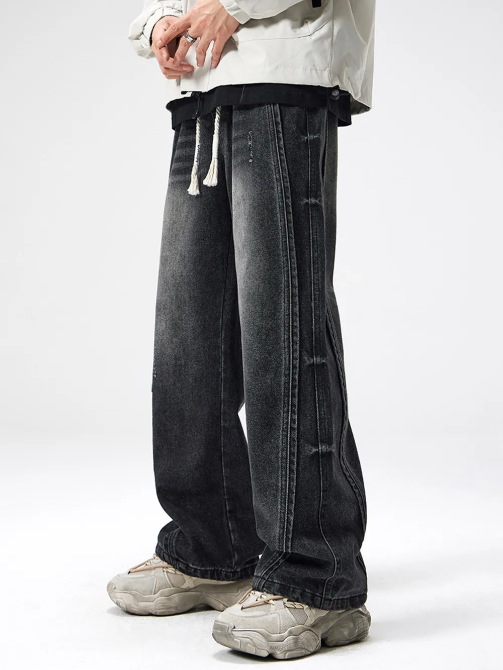 Men's Plus Size Drawstring Wide Leg Jeans, image 2