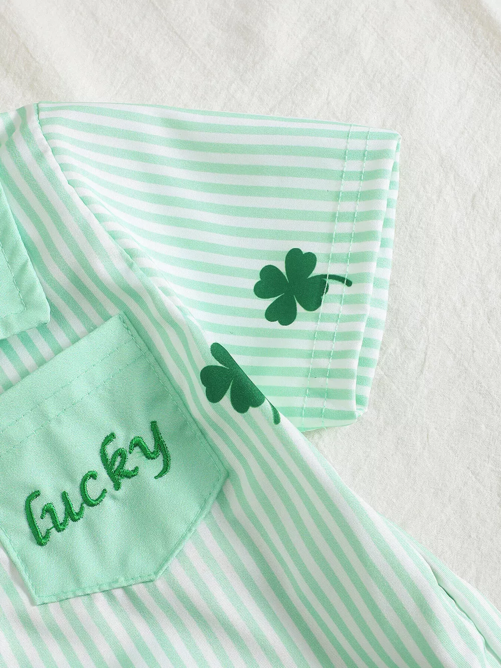 Children's Lucky Clover Print Striped Shirt & Shorts Set, image 4