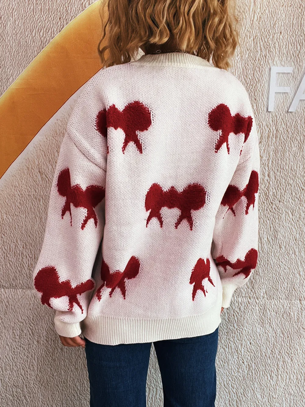 Bow Pattern Round Neck Sweater, image 20