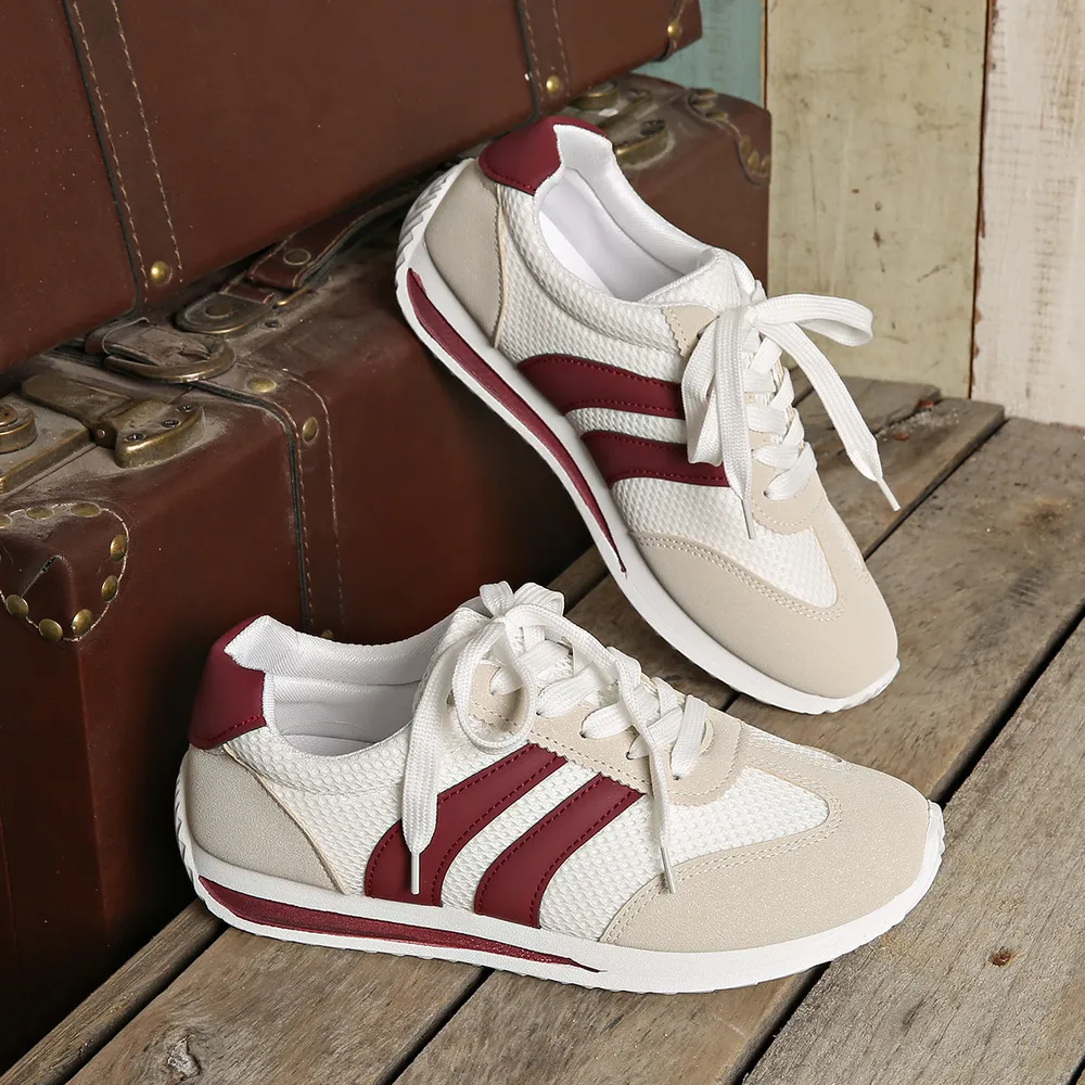 Striped Contrast Mesh Lace Up Sneakers