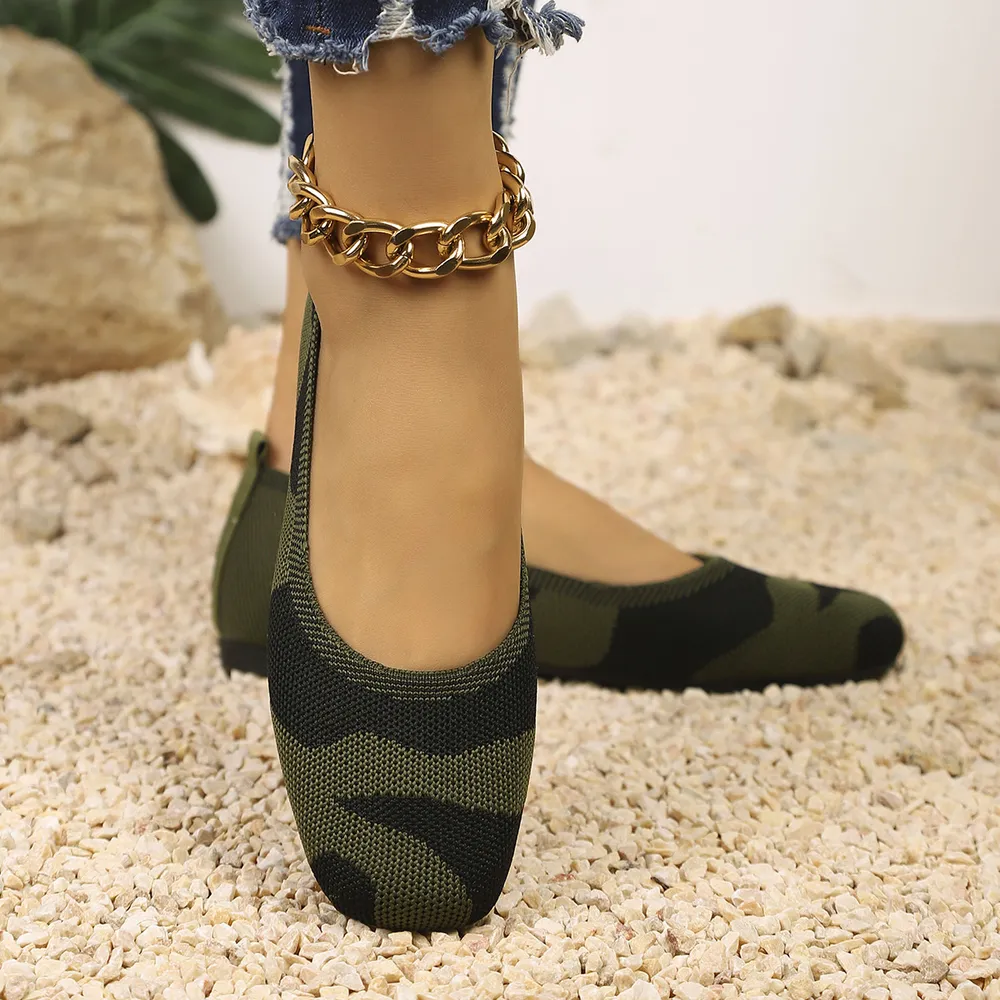 Camouflage Mesh Knit Flat Loafers