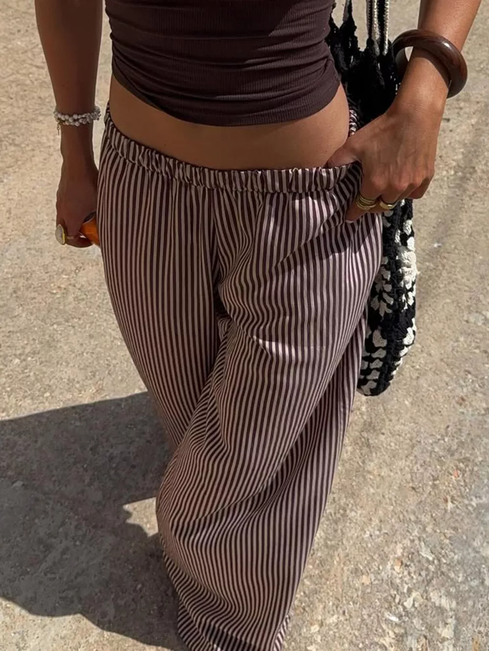 Tied Striped Wide Leg Pants, image 3