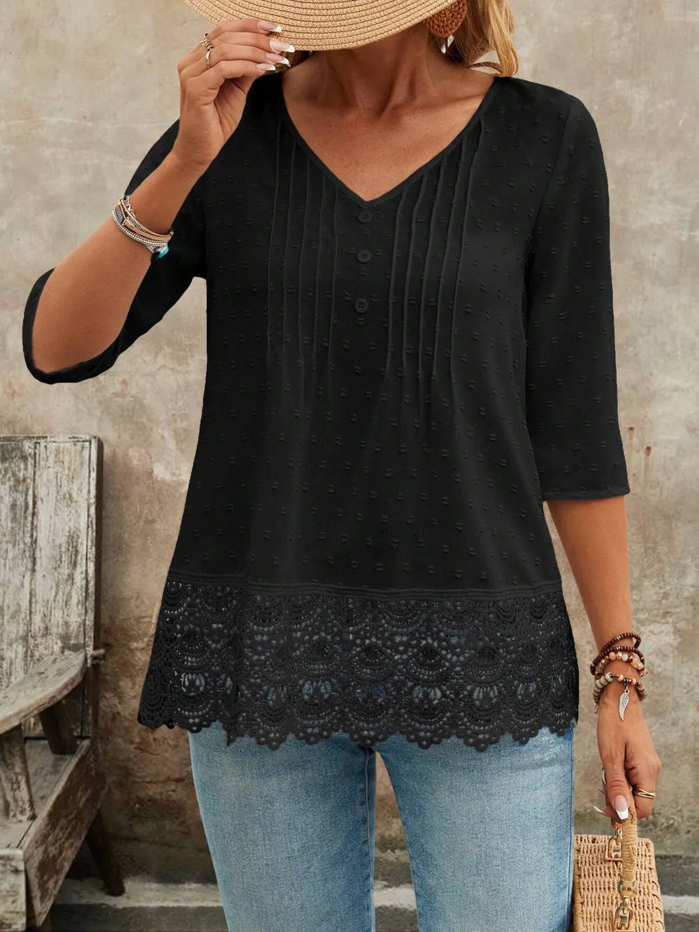 Lace Hem V-Neck Blouse, image 17