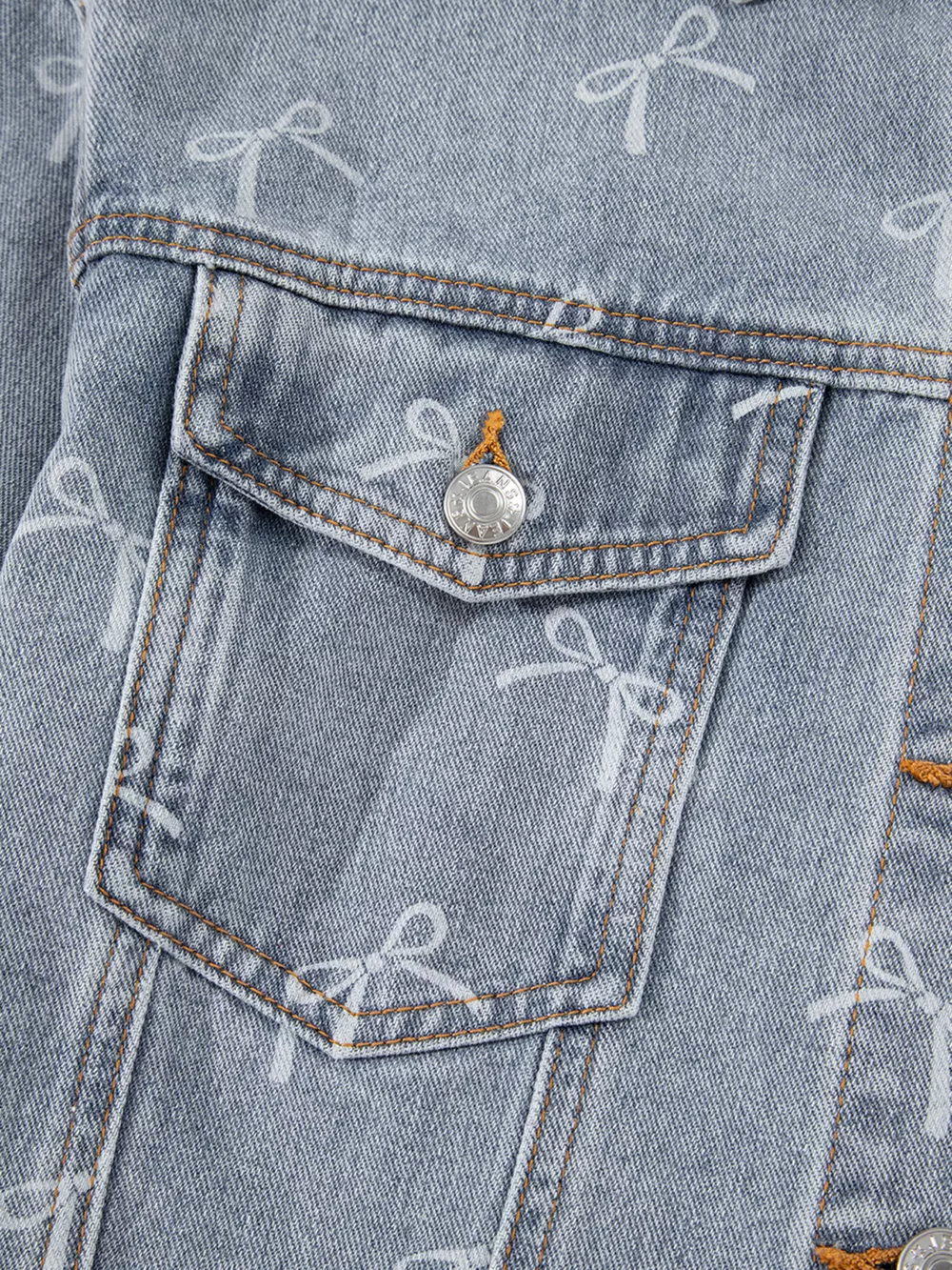 Bow Knot Print Light Wash Raw Hem Denim Jacket, image 11