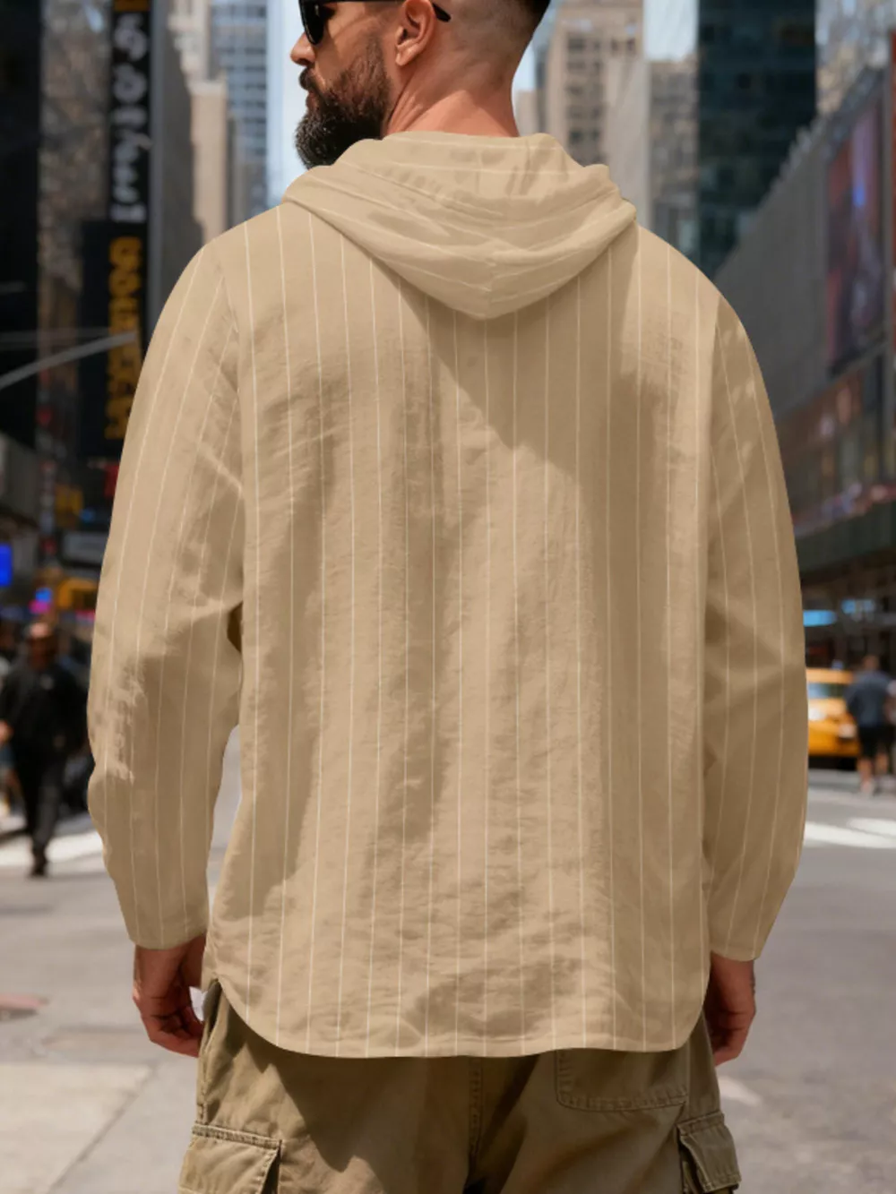Men's Full Size Casual Striped Henley Hoodie with Drawstring Plus Size, image 19