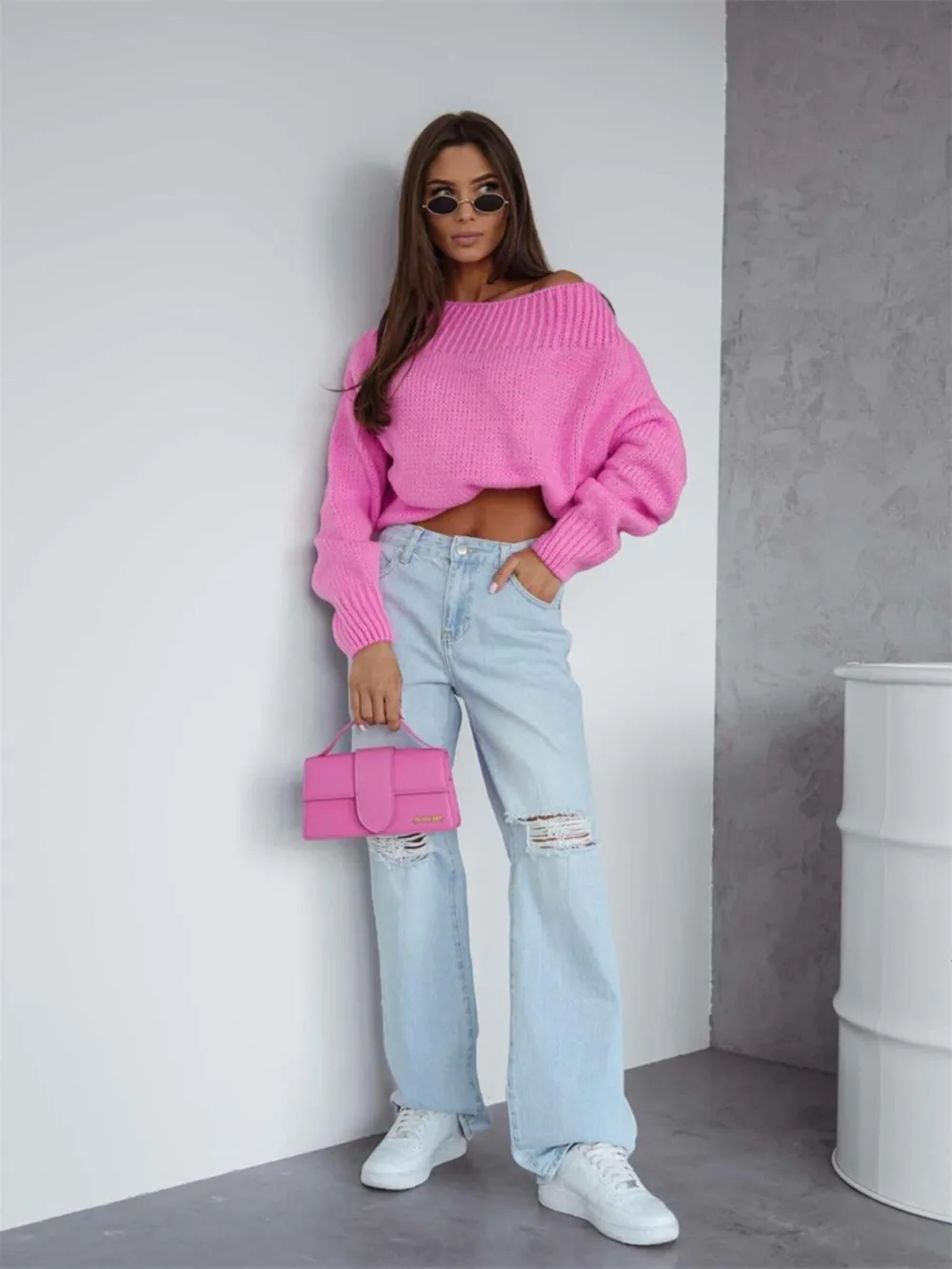 Boat Neck Drop Shoulder Sweater, image 9