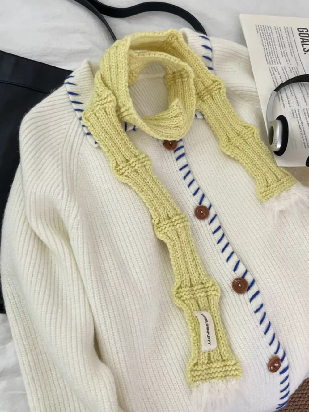Knitted Plush Trim Scarf, image 10