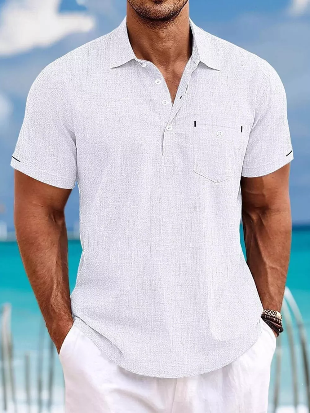 Men's Full Size Casual Breathable Button Detail Polo Plus Size, image 2