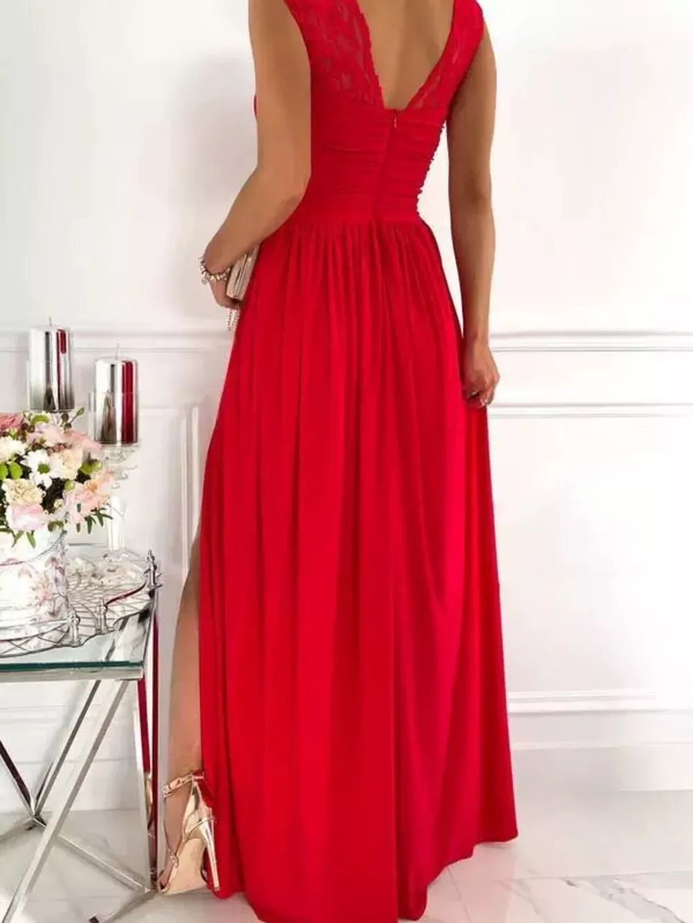High Slit Lace Detail Maxi Dress, image 12