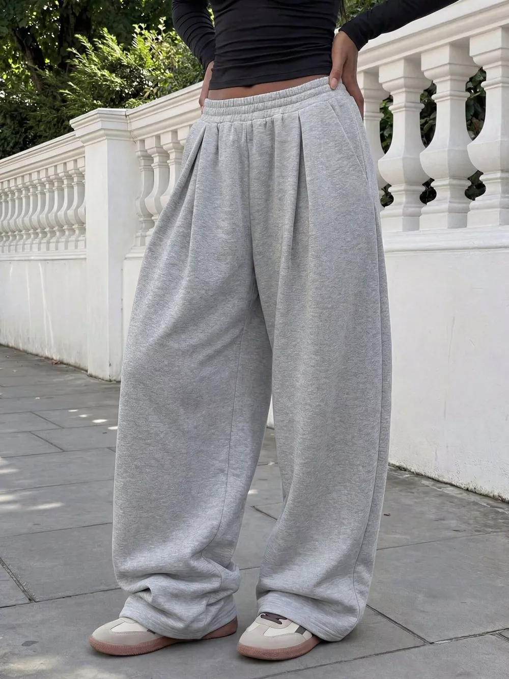 Elastic Waist Wide-Leg Sweatpants, image 4
