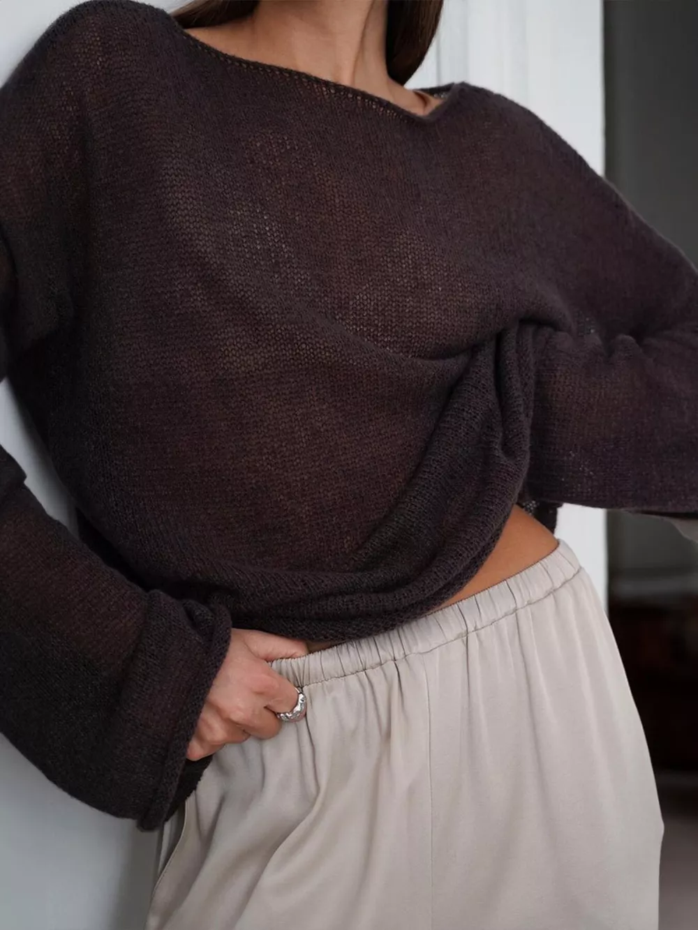 Boat Neck Dropped Shoulder Sweater