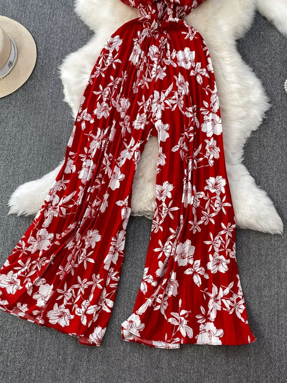 Floral Print Wide Leg Pleated Jumpsuit, image 7