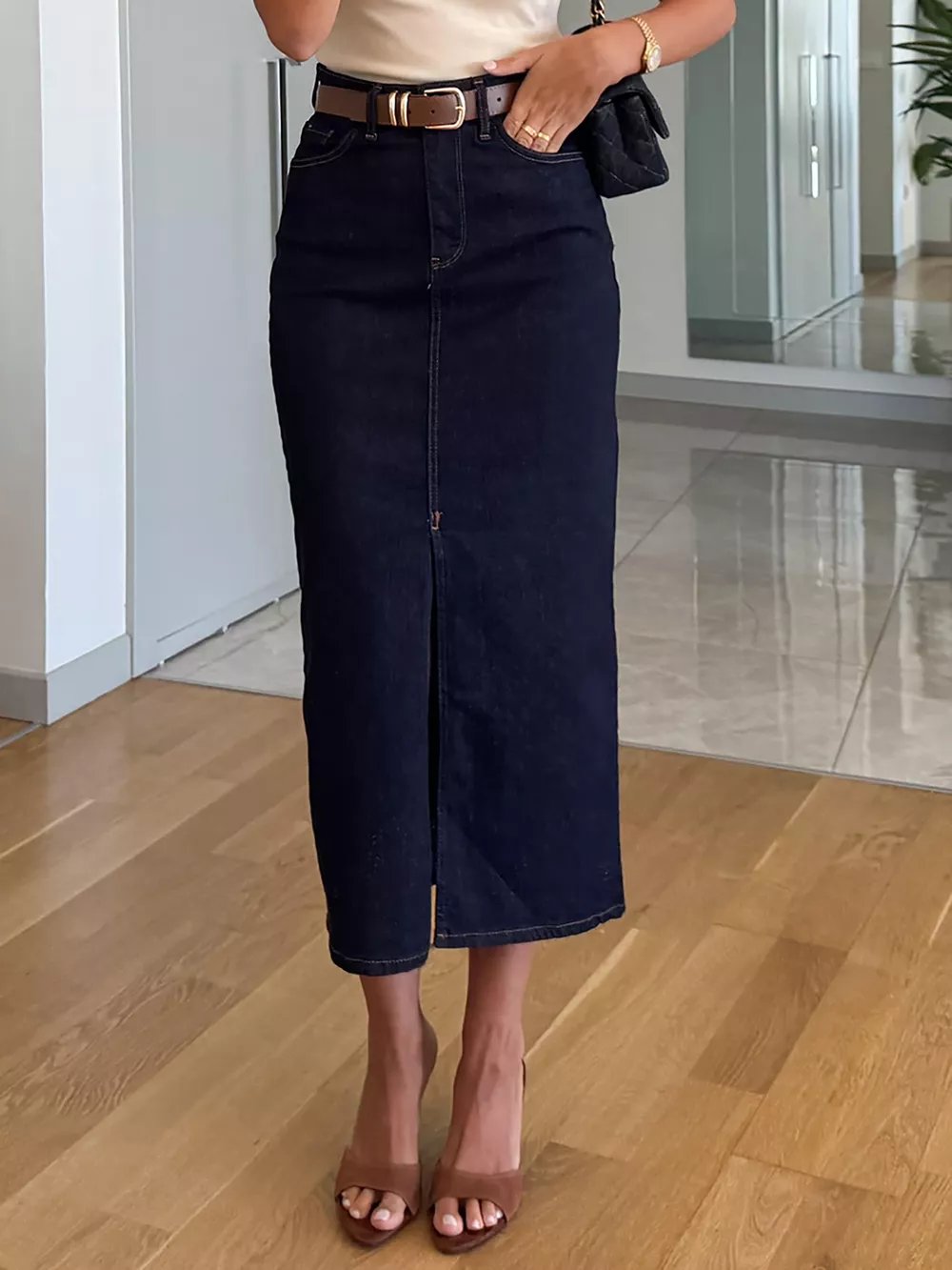 Slit Front Denim Skirt, image 2