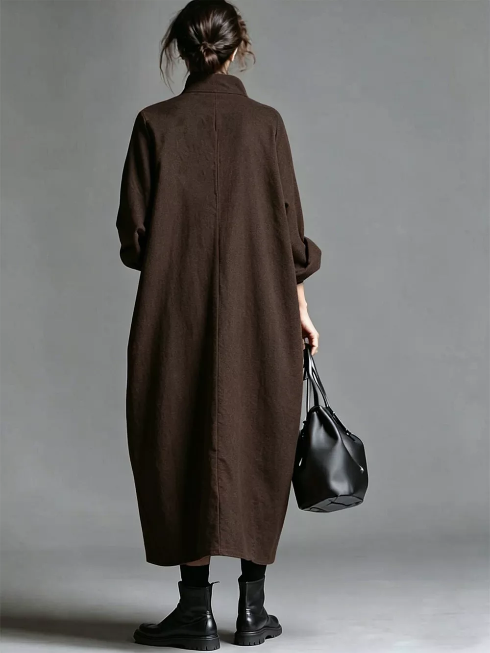 Full Size Loose-Fit Mock Neck Midi Dress with Pockets Plus Size, image 5