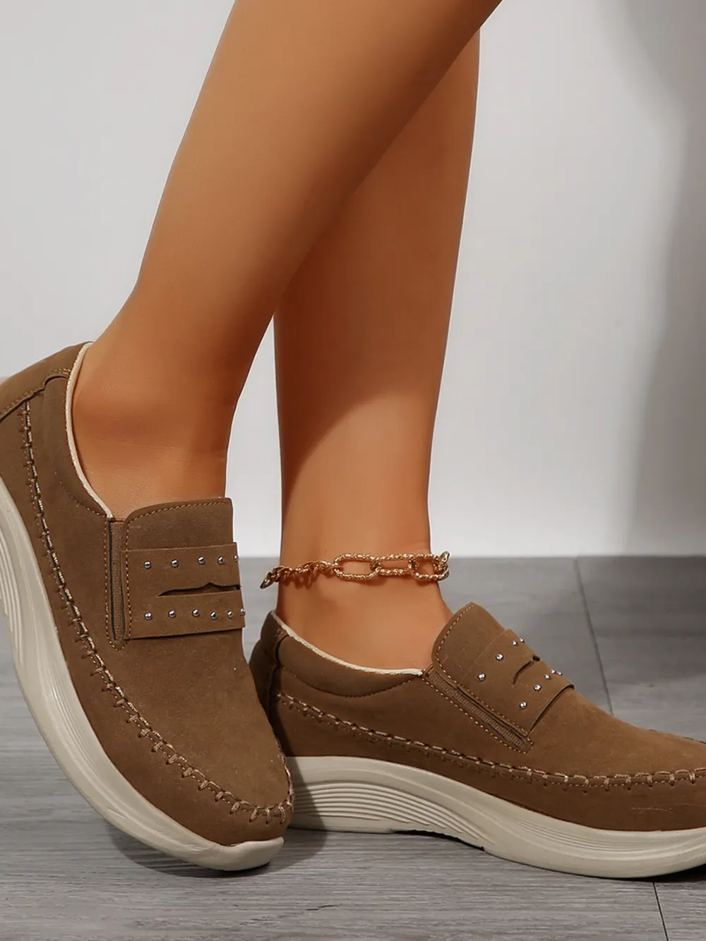 Studded Round Toe Platform Slip-Ons, image 5