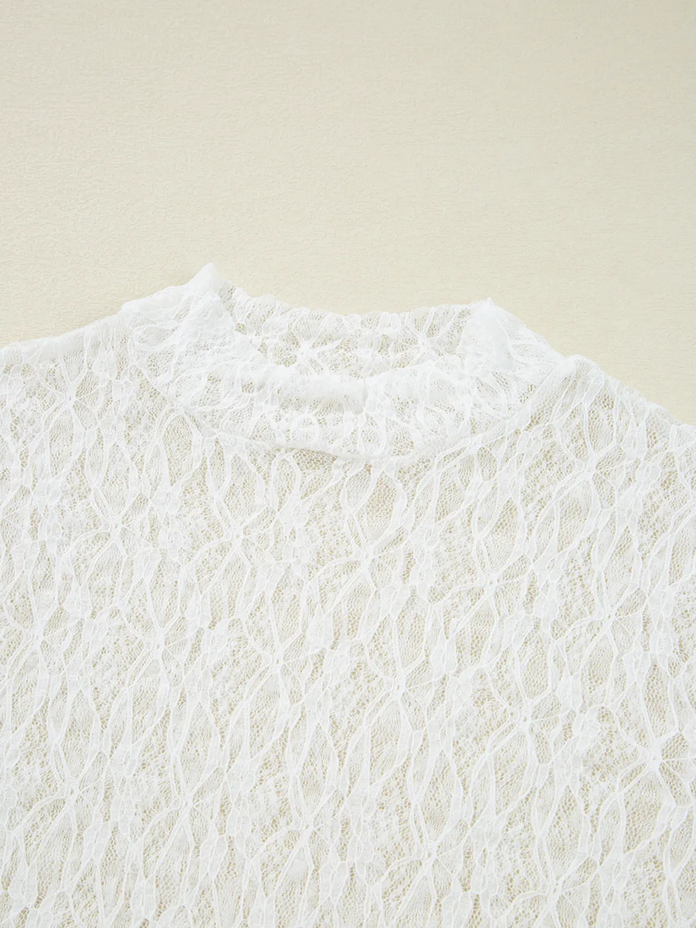Sheer Lace Bell Sleeve Mock Neck Blouse, image 4