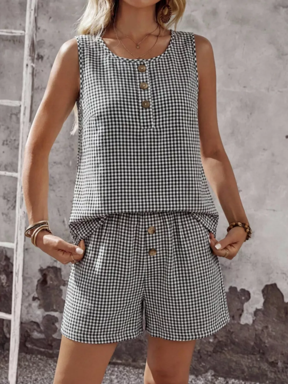 Gingham Sleeveless Top & Shorts Set, image 2